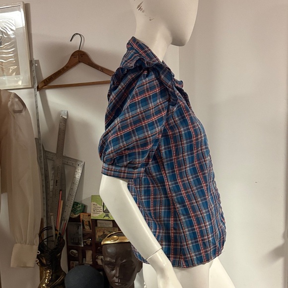 70s CottageCore Blu&Pink Plaid Shirt - Picture 3 of 6